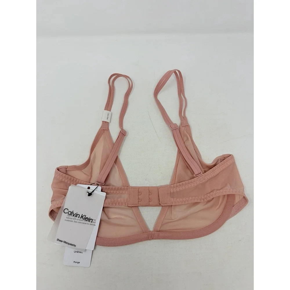 Calvin Klein Womens 32D Sheer Marquisette Unlined Plunge Bra QF6727 in Pink 1476
